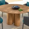 Shop online for a beautiful and luxurious round outdoor dining table in Accoya wood. High-quality outdoor furniture in free home delivery. Made in Italy.
