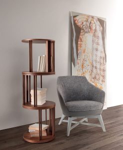 Round freestanding bookcase in Canaletto walnut. 3 shelves. High-end furniture for the home and the office. Free home delivery.