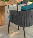 Shop online for high quality outdoor furniture. This luxurious blue dining chair has padded seat and backrest. Free home shipping.