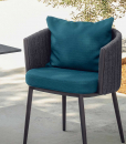 Shop online for high quality outdoor furniture. This luxurious blue dining chair has padded seat and backrest. Free home shipping.