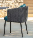 Shop online for high quality outdoor furniture. This luxurious blue dining chair has padded seat and backrest. Free home shipping.