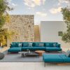 Shop online for your complete new outdoor furniture. Blue garden lounge set (sofa, armchair, coffee table and several outdoor accessories) home delivered.