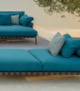 Grande salotto da giardino blu modulare, cuscini sfoderabili. Articoli di arredamento da giardino lussuosi in vendita online. Consegna a domicilio gratuita.