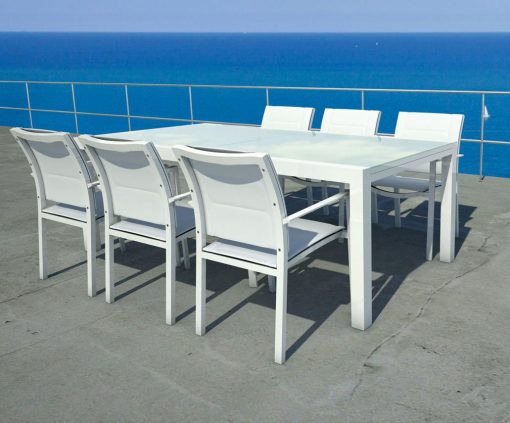 tavolo allungabile vetro temperato alluminio satinato trasparente prezzi cristallo esterno outdoor piscina giardino terrazza balcone yacht arredamento lusso