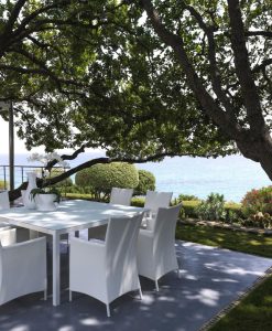 tavolo quadrato vetro temperato alluminio satinato trasparente prezzi cristallo esterno outdoor piscina giardino terrazza balcone yacht arredamento lusso