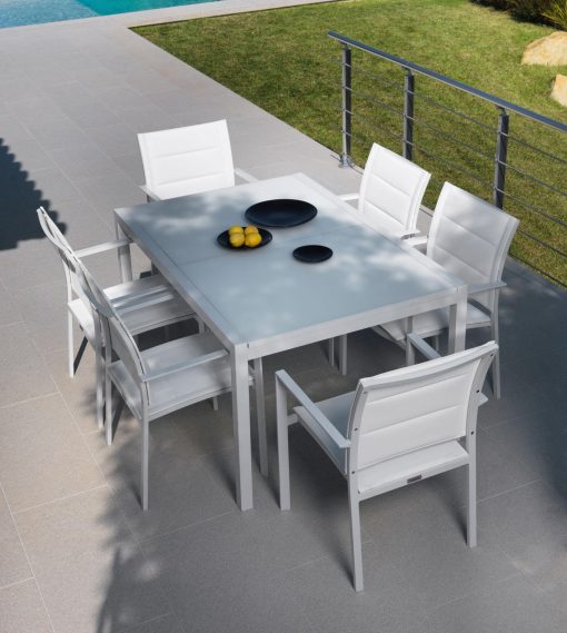 tavolo allungabile vetro temperato alluminio satinato trasparente prezzi cristallo esterno outdoor piscina giardino terrazza balcone yacht arredamento lusso