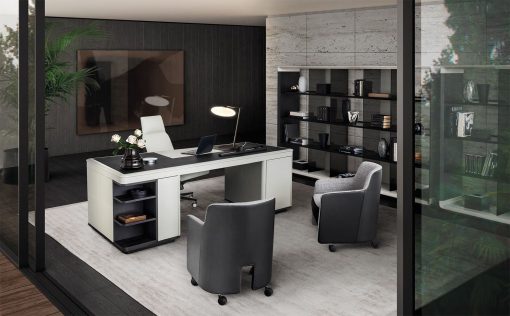 Graphite ash wood and white leather are the original colours for this luxurious executive desk, perfect for home working. Made in Italy. Free shipping.