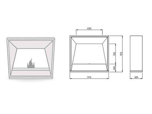 Camino al bioetanolo da pavimento. Acciaio inox. Bruciatore brevettato. Design e produzione italiani. Design M. Ragni. Vendita online. Consegna a domicilio.