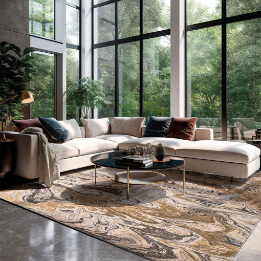 Elixir 530/RD9 E Light Grey Sand rectangular rug in an elegant living space