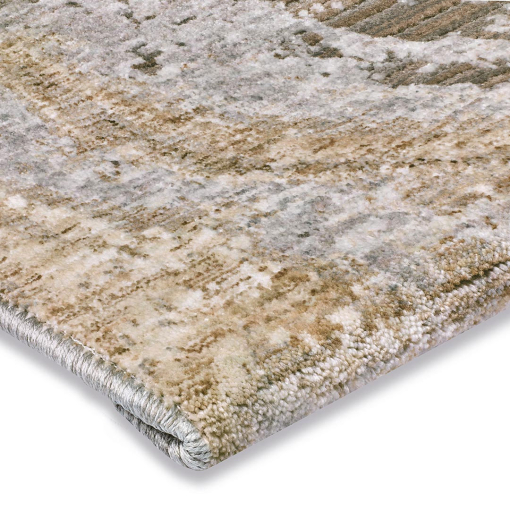 Close-up of the wave motif and polyester pile of Elixir 530/RD9 E Light Grey Sand rug