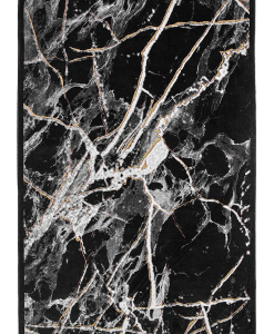 Black rectangular rug with light marble-inspired veins