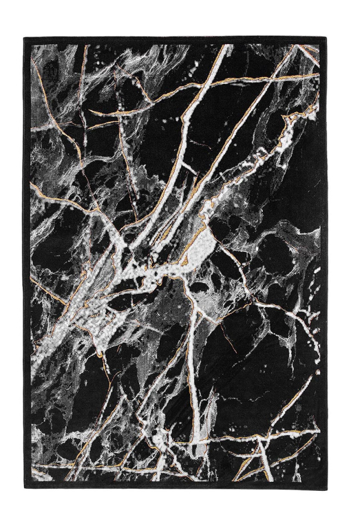 Black rectangular rug with light marble-inspired veins