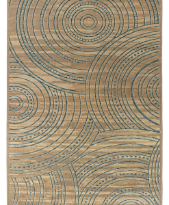 Rectangular rug with Inca-style concentric circles in antique gold and turquoise