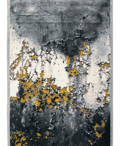 Black and grey rectangular rug with golden textured highlights