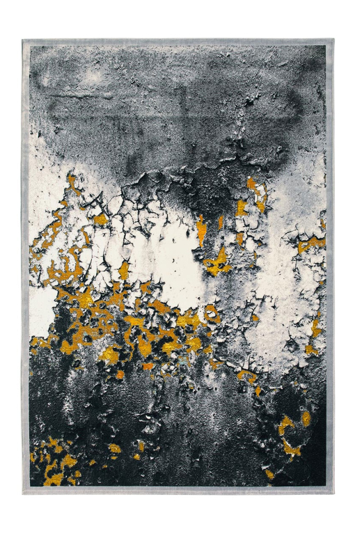 Black and grey rectangular rug with golden textured highlights