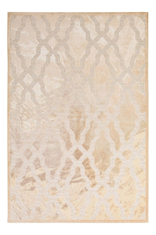 Rectangular rug with interwoven curved lines in light golden tones