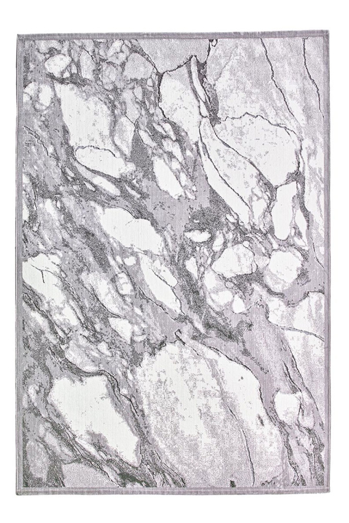 Grey rectangular rug with marble-inspired veining