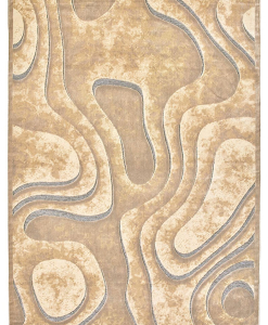 Rectangular rug with 3D curvilinear geometries in sand and earth tones