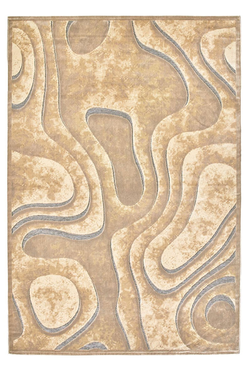 Rectangular rug with 3D curvilinear geometries in sand and earth tones