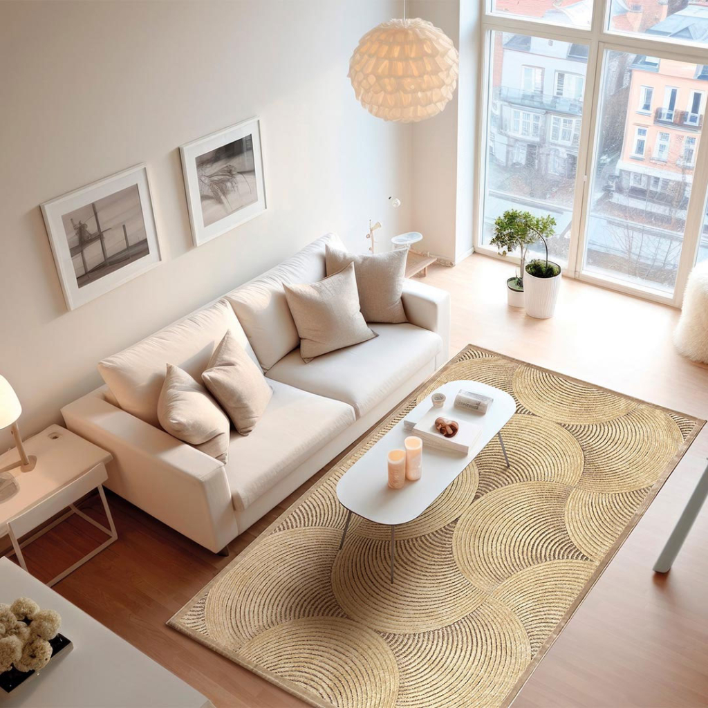 Salotto con tappeto oro e arredi moderni – Italy Dream Design