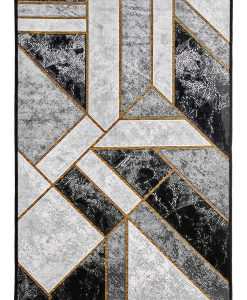 Rectangular rug in marbled grey with intersecting golden lines