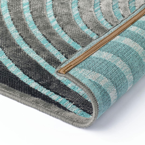 Gabrielle 901L/Q13 rug styled with light oak and brass accents