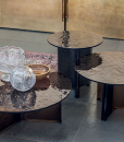 A round coffee table selection, available in several sizes and finishes, completely made of glass. Tops are in bush-hammered glass. Design by "Tosca Design"