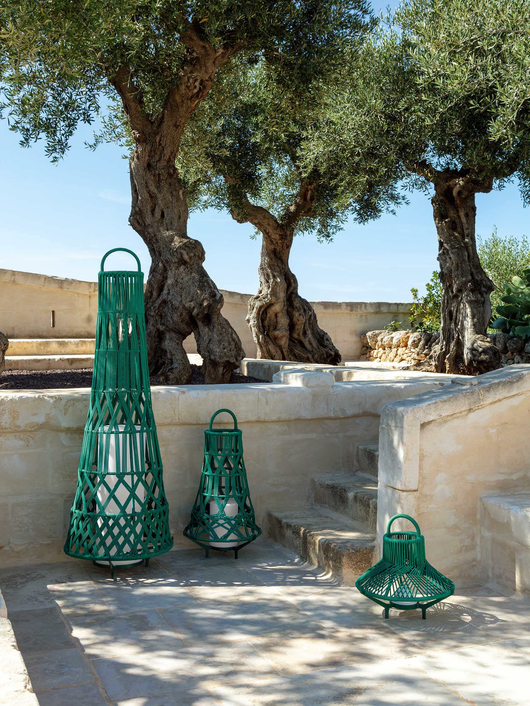 Luxurious and high-quality green outdoor lantern designed by Studio Ludovica + Roberto Palomba. Shop for the best garden furniture complements. Free delivery