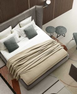 Eleganza ed originalità nel letto con testiera mobile Wind. Base con contenitore, rivestimento in pelle. Acquisto online. Consegna a domicilio grauita.