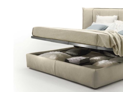 Wind is an original and elegant leather bed with moving headboard. All European or American sizes available. Movement storage base. Free home delivery.