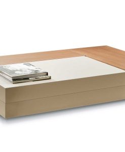 Ambrogio Sala designs a luxurious rectangular coffee table. Lacquered wood fibre. The sliding top hides a storage compartment. Free home delivery.