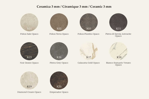 Palette finiture disponibili ceramica 3 mm