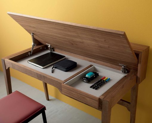 Dad is a personal wood desk that combines design, elegance and functionality. Enjoy a beautiful traditional look with smart features with this home or office desk.