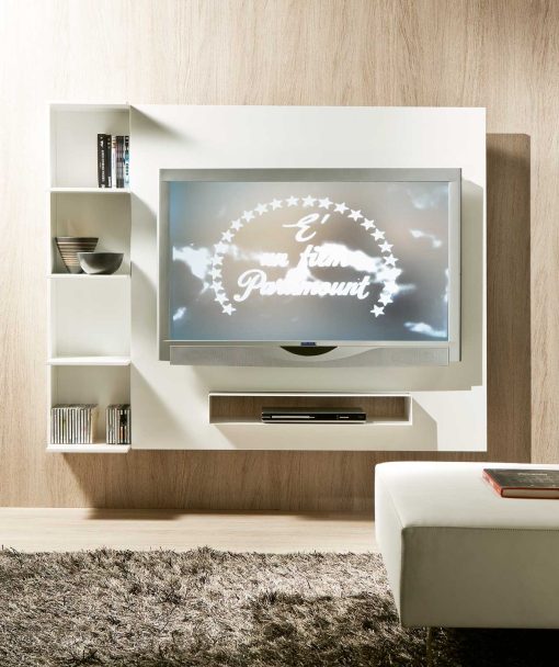 Clever TV cabinet with a hidden storage system. A front shelf houses your decoder. Wood lacquered frame. Design by Bonfanti and Moscatelli. Free delivery.