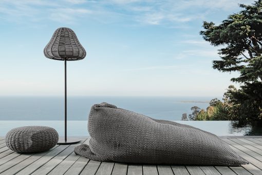 Outdoor pouf for garden and terrace. Outdoor design furniture made in italy. Ropes and quick dry foam. Outdoor lounger.