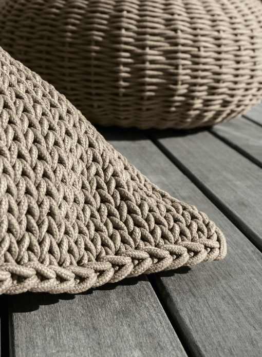 Outdoor pouf for garden and terrace. Outdoor design furniture made in italy. Ropes and quick dry foam. Outdoor lounger.