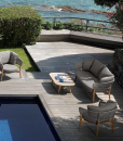 Luxurious outdoor lounge set in aluminium and teak signed by Cristian Visentin. Garden sofa, armchairs and coffee table. Shop online, free shipping.