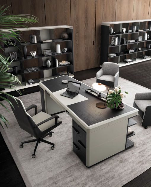 Graphite ash wood and white leather are the original colours for this luxurious executive desk, perfect for home working. Made in Italy. Free shipping.