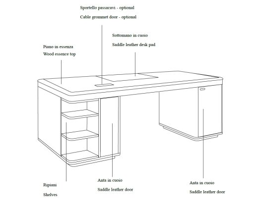 Bureau directionnel en bois de frêne teinté graphite et cuir. Vente en ligne de meubles de bureau design haut de gamme made in italy avec livraison gratuite.