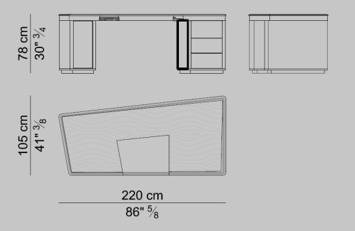 Bureau directionnel en bois de frêne teinté graphite et cuir. Vente en ligne de meubles de bureau design haut de gamme made in italy avec livraison gratuite.