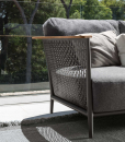 Design Marco Acerbis. Sofa, armchairs and coffee table in aluminium and teak, a luxurious and modern outdoor lounge for garden, yacht, poolside. Free delivery.