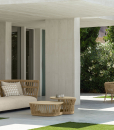 Canapé d'extérieur en aluminium et corde tressée beige. Vente en ligne de meubles de jardin design haut de gamme avec livraison gratuite.
