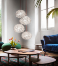 Suspension design made in Italy en technopolymères avec 4 diffuseurs. Vente en ligne de lampes modernes artisanales italiennes avec livraison gratuite.